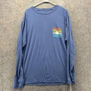 Johnnie-O Shirt Mens XL Blue Long Sleeve Sunset Waves Graphic Tee Tagless